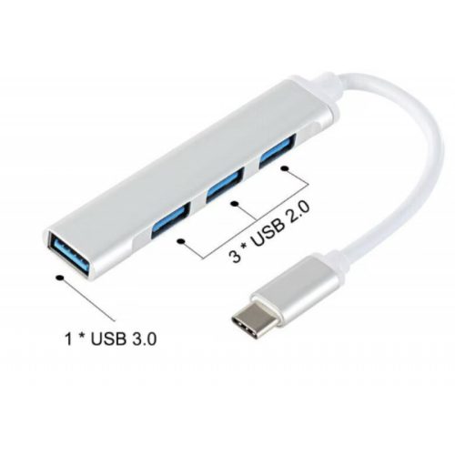 Type C 3.0, HUB 4 portos USB-elosztó fehér, többeszközös csatlakoztatáshoz